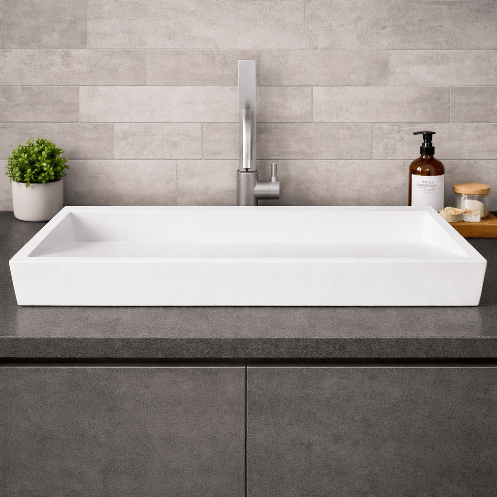Zedley Rectangular Cast Concrete Vessel B-Grade Sink - White