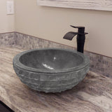 Zelma Marble Vessel Sink with Chiseled Exterior - Polished Black Interior