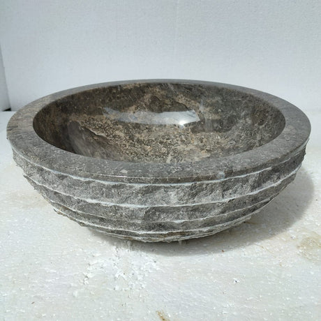 Zelma Marble Vessel Sink with Chiseled Exterior - Polished Black Interior