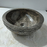 Zelma Marble Vessel Sink with Chiseled Exterior - Polished Black Interior