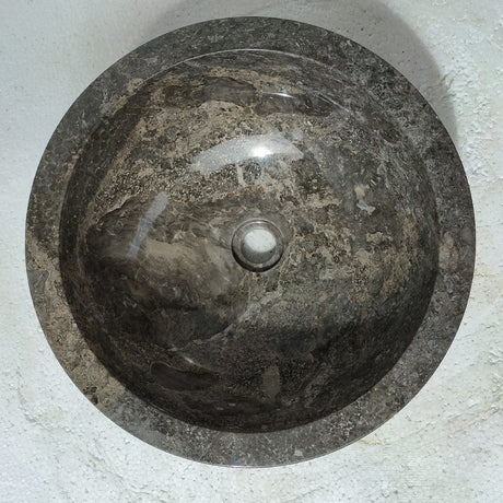 Zelma Marble Vessel Sink with Chiseled Exterior - Polished Black Interior