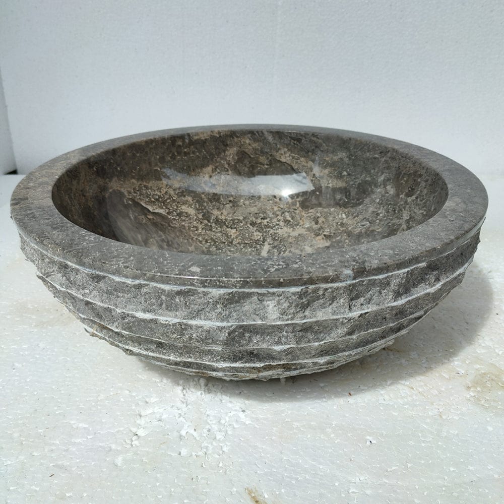 Zelma Marble Vessel Sink with Chiseled Exterior - Polished Black Interior