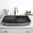 Zelsa Marble Double-Bowl Vessel Sink with Chiseled Exterior - Black