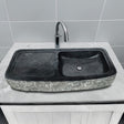 Zelsa Marble Double-Bowl Vessel Sink with Chiseled Exterior - Black