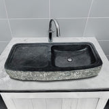 Zelsa Marble Double-Bowl Vessel Sink with Chiseled Exterior - Black