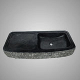 Zelsa Marble Double-Bowl Vessel Sink with Chiseled Exterior - Black