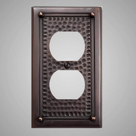 1 Gang Duplex Outlet Wall Switch Plate - Framed Hammered Design