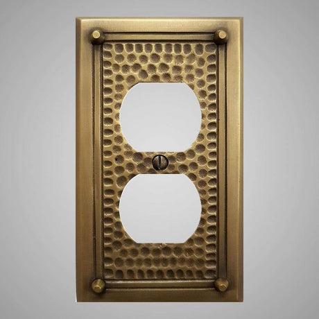 1 Gang Duplex Outlet Wall Switch Plate - Framed Hammered Design