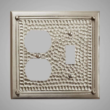 1 Toggle, 1  Duplex Wall Switch Plate - Framed Hammered Design
