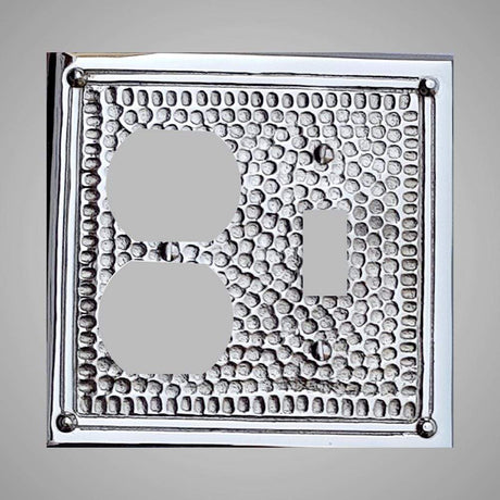 1 Toggle, 1  Duplex Wall Switch Plate - Framed Hammered Design