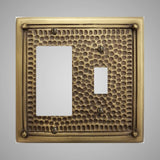 1 Toggle, 1 Rocker Wall Switch Plate - Framed Hammered Design