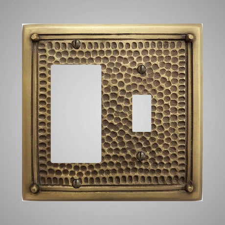 1 Toggle, 1 Rocker Wall Switch Plate - Framed Hammered Design