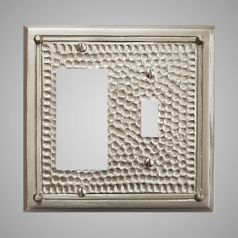 1 Toggle, 1 Rocker Wall Switch Plate - Framed Hammered Design