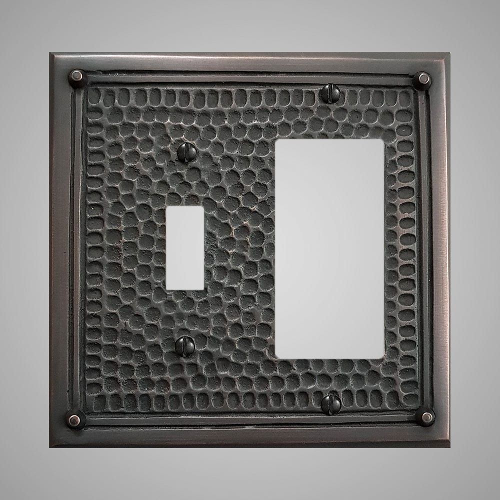 1 Toggle, 1 Rocker Wall Switch Plate - Framed Hammered Design