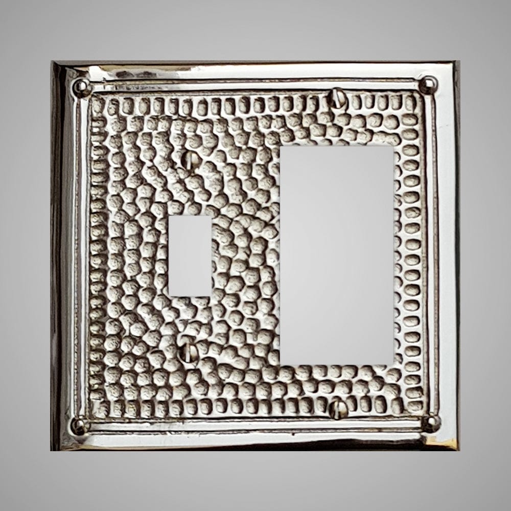 1 Toggle, 1 Rocker Wall Switch Plate - Framed Hammered Design