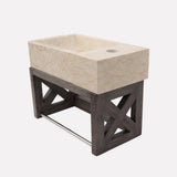 16" Eupora Wall-Mount Teak Vanity with Towel Bar and Stone Sink - Gray Wash