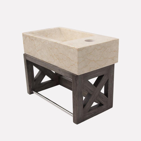 16" Eupora Wall-Mount Teak Vanity with Towel Bar and Stone Sink - Gray Wash