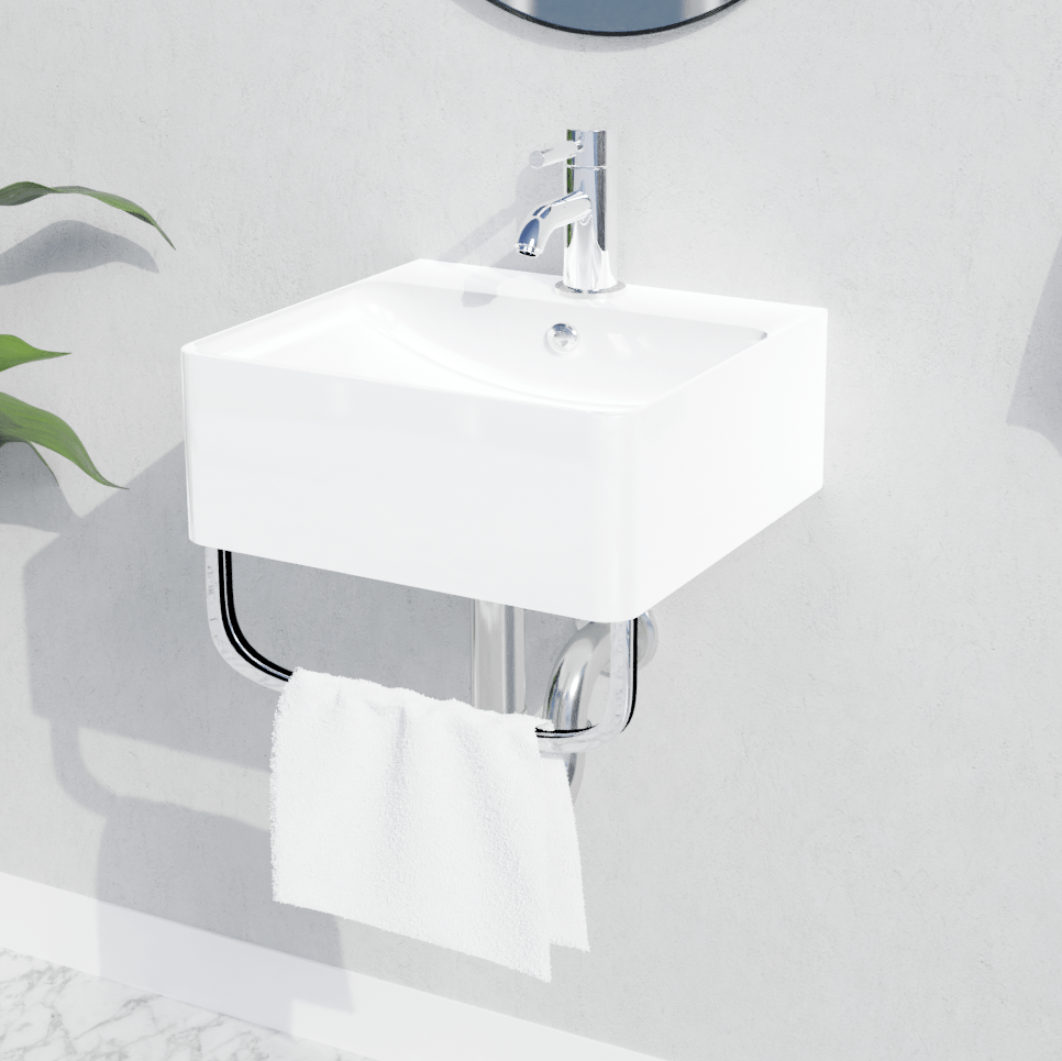 Wall hung basin discount with towel rail