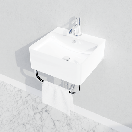 16" Fenelli Wall-Mount Vitreous China Sink with Steel Towel Bar