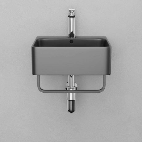 16" Fonzo Wall-Mount Black Vitreous China Sink with Black Powdercoat Steel Towel Bar