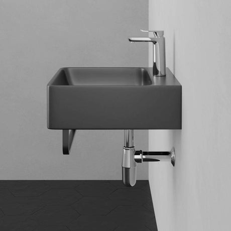 16" Fonzo Wall-Mount Black Vitreous China Sink with Black Powdercoat Steel Towel Bar