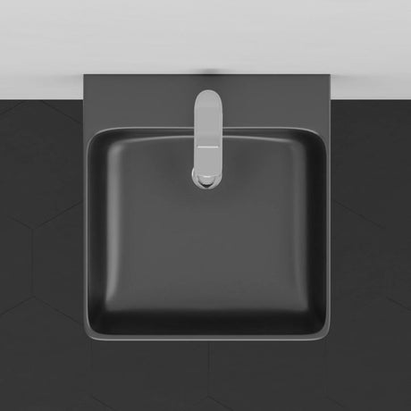 16" Fonzo Wall-Mount Black Vitreous China Sink with Black Powdercoat Steel Towel Bar