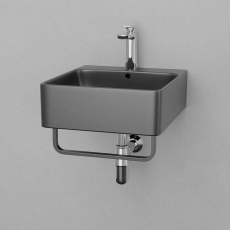 16" Fonzo Wall-Mount Black Vitreous China Sink with Black Powdercoat Steel Towel Bar