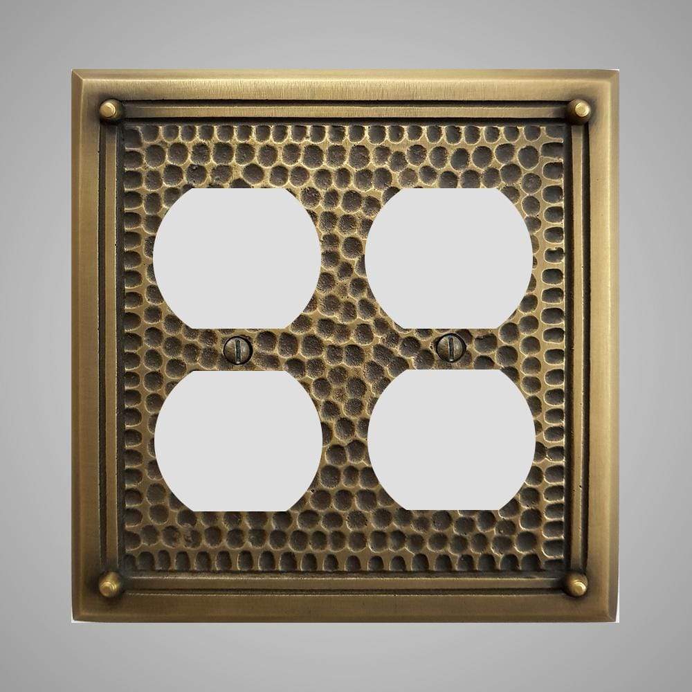2 Gang Duplex Outlet Wall Switch Plate - Framed Hammered Design