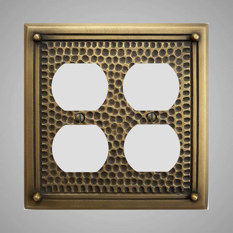 2 Gang Duplex Outlet Wall Switch Plate - Framed Hammered Design