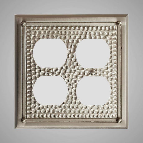 2 Gang Duplex Outlet Wall Switch Plate - Framed Hammered Design