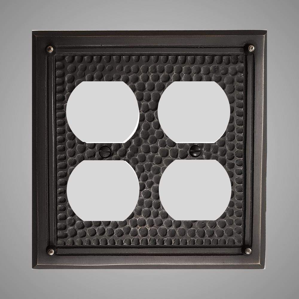 2 Gang Duplex Outlet Wall Switch Plate - Framed Hammered Design