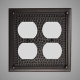 2 Gang Duplex Outlet Wall Switch Plate - Framed Hammered Design