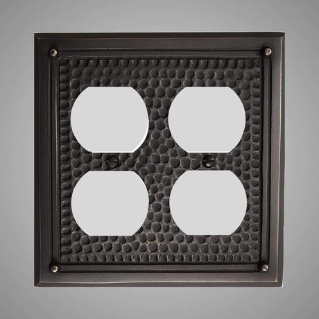 2 Gang Duplex Outlet Wall Switch Plate - Framed Hammered Design