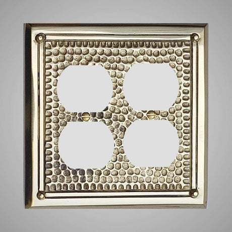 2 Gang Duplex Outlet Wall Switch Plate - Framed Hammered Design