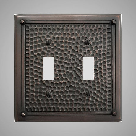 2 Gang Toggle Light Switch Plate - Framed Hammered Design