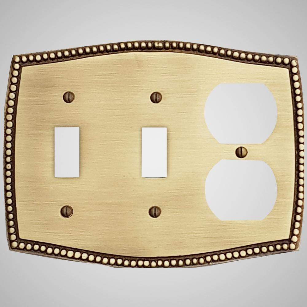 2 Toggle, 1 Duplex Wall Switch Plate - Beaded Design