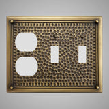 2 Toggle, 1 Duplex Wall Switch Plate - Framed Hammered Design