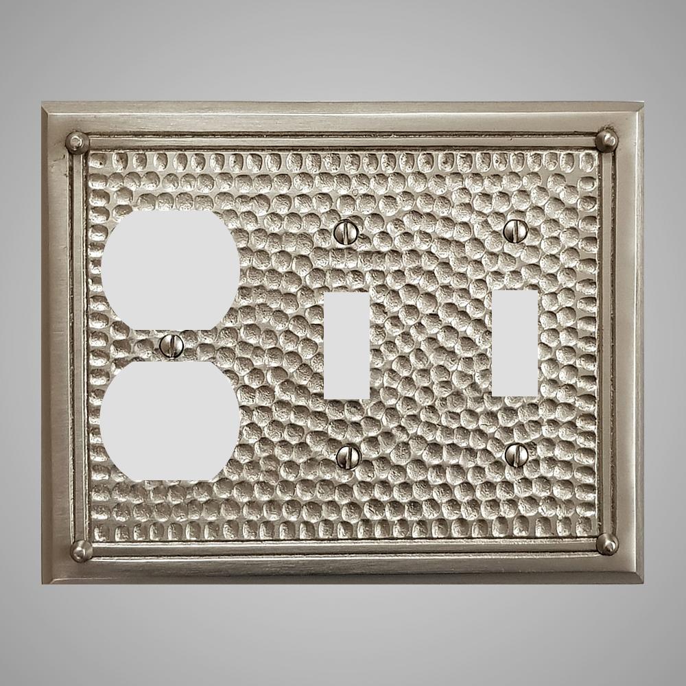 2 Toggle, 1 Duplex Wall Switch Plate - Framed Hammered Design
