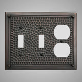 2 Toggle, 1 Duplex Wall Switch Plate - Framed Hammered Design