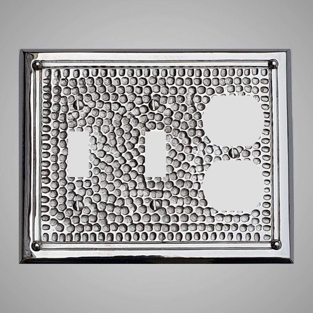 2 Toggle, 1 Duplex Wall Switch Plate - Framed Hammered Design