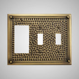 2 Toggle, 1 Rocker Wall Switch Plate - Framed Hammered Design