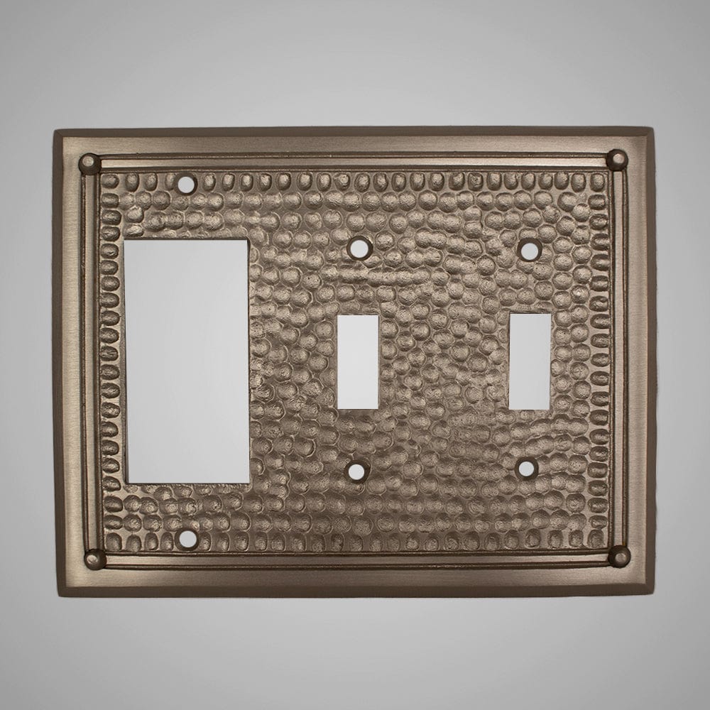 2 Toggle, 1 Rocker Wall Switch Plate - Framed Hammered Design