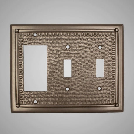 2 Toggle, 1 Rocker Wall Switch Plate - Framed Hammered Design