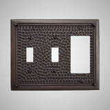 2 Toggle, 1 Rocker Wall Switch Plate - Framed Hammered Design