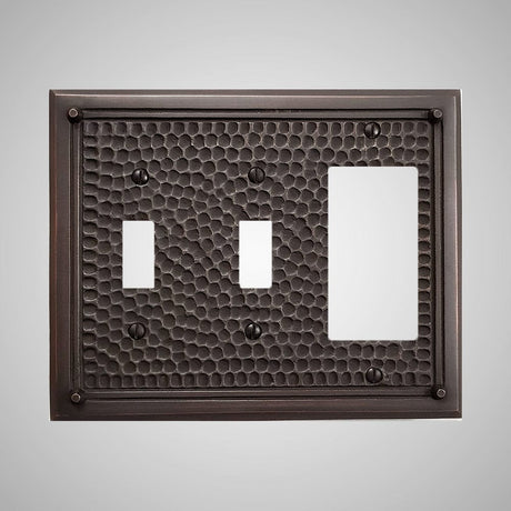 2 Toggle, 1 Rocker Wall Switch Plate - Framed Hammered Design