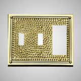 2 Toggle, 1 Rocker Wall Switch Plate - Framed Hammered Design
