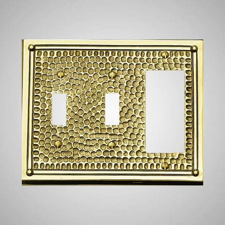 2 Toggle, 1 Rocker Wall Switch Plate - Framed Hammered Design