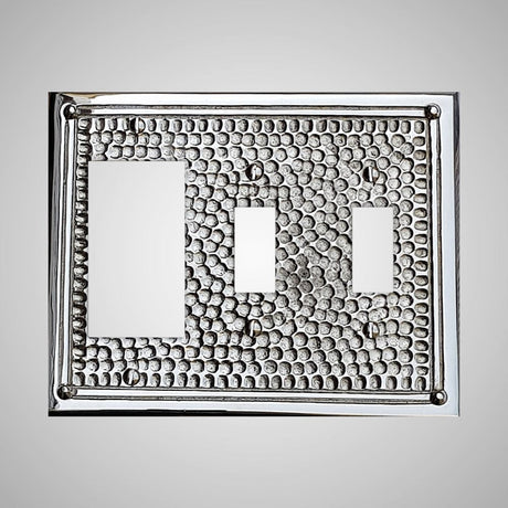 2 Toggle, 1 Rocker Wall Switch Plate - Framed Hammered Design