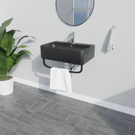 20" Cowen Wall-Mount Black Vitreous China Sink with Black Powdercoat Steel Towel Bar