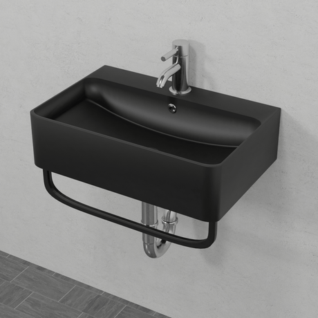 20" Cowen Wall-Mount Black Vitreous China Sink with Black Powdercoat Steel Towel Bar